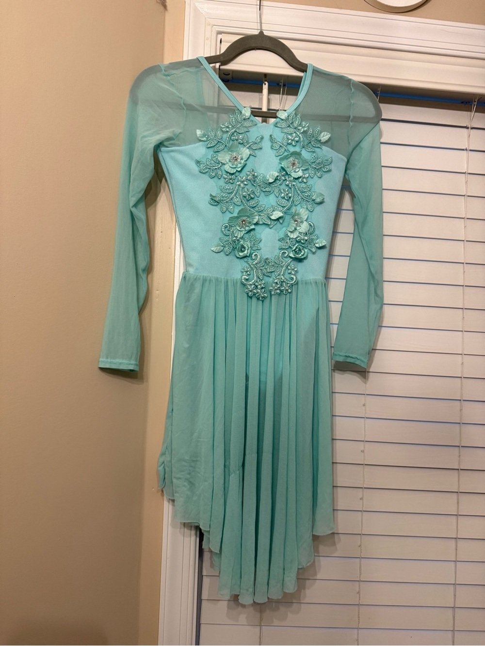 Aqua Chiffon Floral Applique Costume